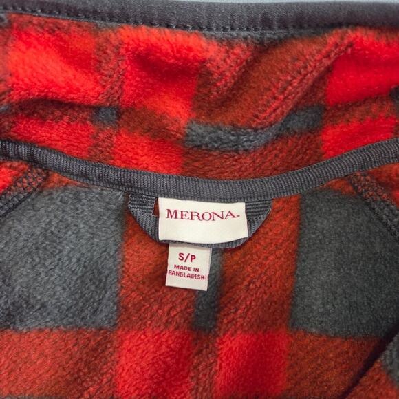 Merona Women's Red Plaid Full Zip Fleece Jacket Size Small Cozy Classic - Picture 4 of 5